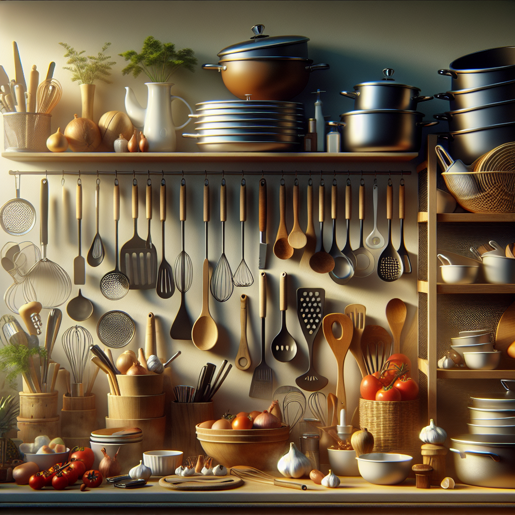 A beautifully organized kitchen with cooking utensils and ingredients neatly arranged