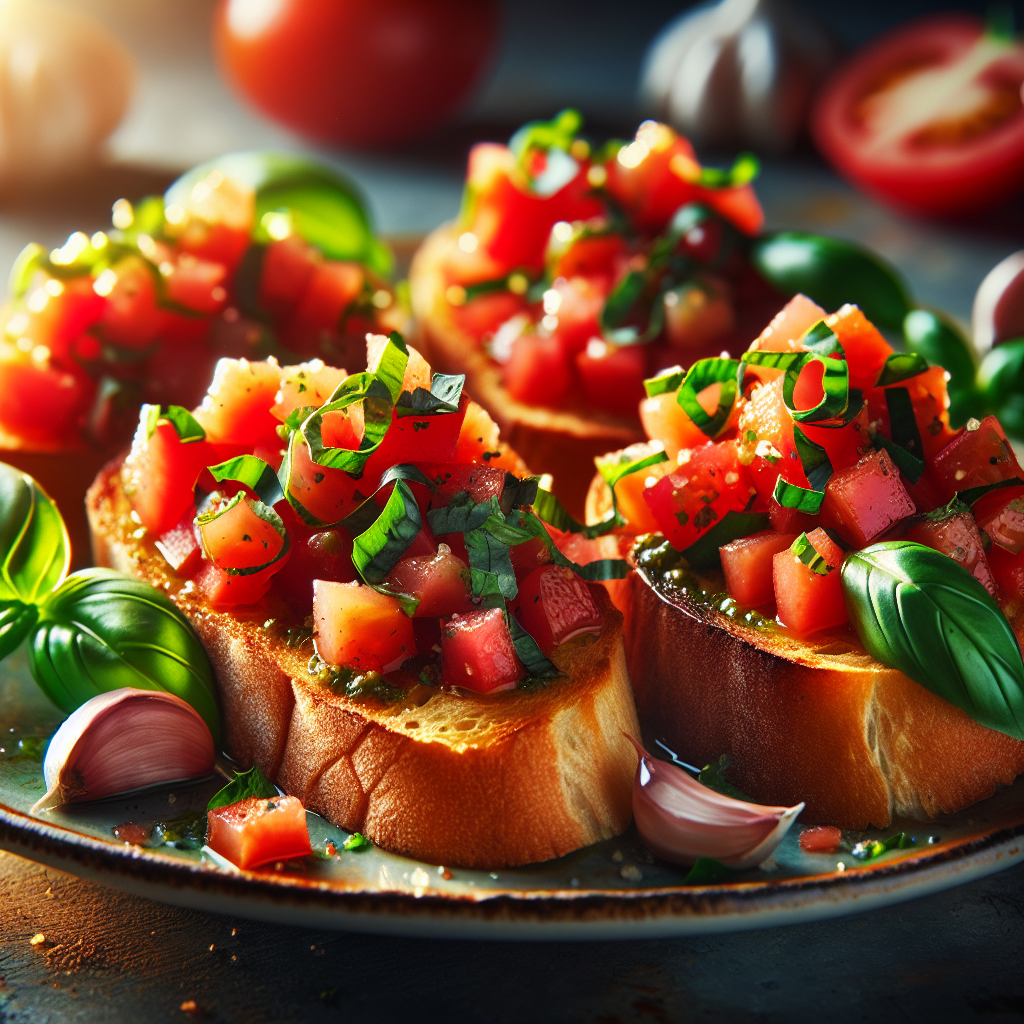 Bruschetta with tomatoes, basil, and garlic